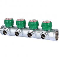 Коллектор регулирующий Stout 1", 4 отвода 1/2" плоское уплотнение