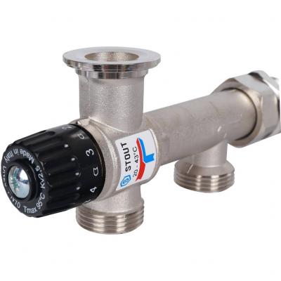 Насосно-смесительный узел с термостатическим клапаном 20-43°C и жидкокристаллическим термометром, без насоса Stout SDG-0120-005000