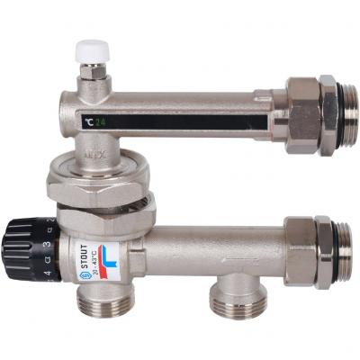 Насосно-смесительный узел с термостатическим клапаном 20-43°C и жидкокристаллическим термометром, без насоса Stout SDG-0120-005000